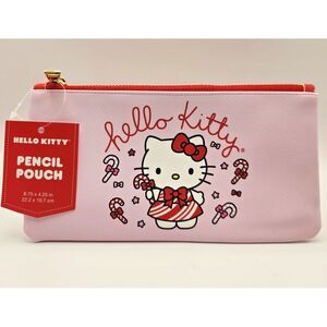 NWT Hello Kitty Candy Cane Small Pink Pencil/ Makeup Pouch‎ Gold Zipper